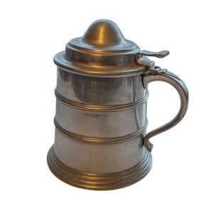 Vintage Insulated Metal Beer Stein with Lid Pewter Tone Tankard Mug 6.5 Inch